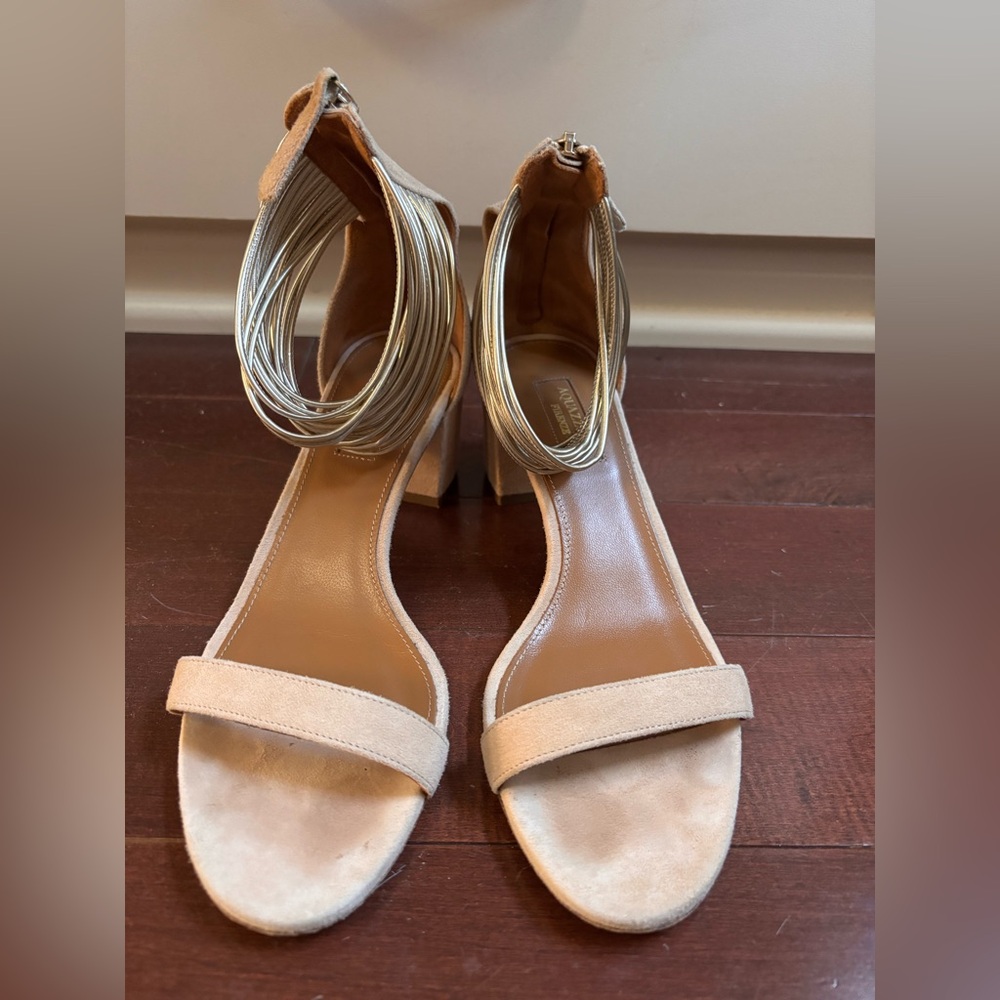 Aquazzura Beige Heels with Silver Straps